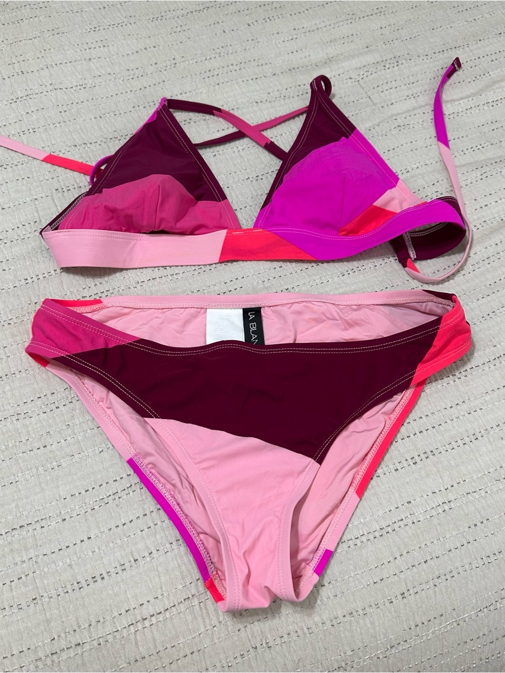 La Blanca Colorblock Pink & Burgundy Triangle Bikini Set